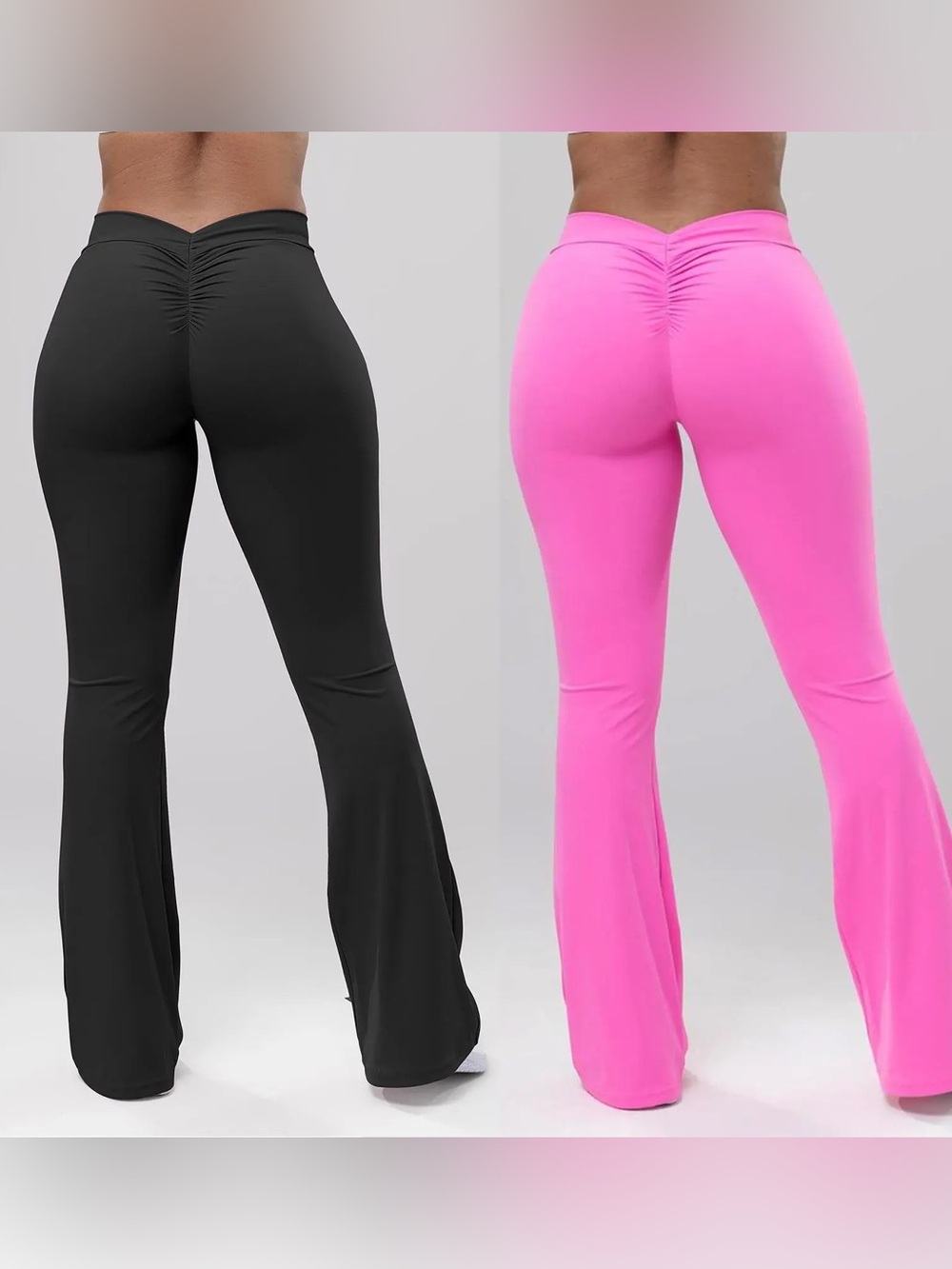 Scrunch-Back Flare Leggings — Black & Hot Pink set size small